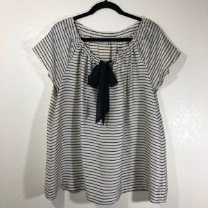 Loft stripped blouse w draped sleeves & black bow